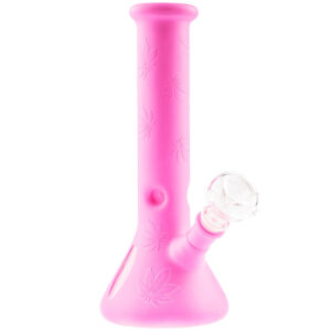 10" Pink Beaker Bong W/ 3D Leaf Print