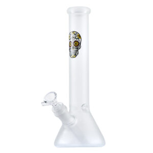 10" Skull Glow-In-The-Dark Frosted Glass Beaker Bong