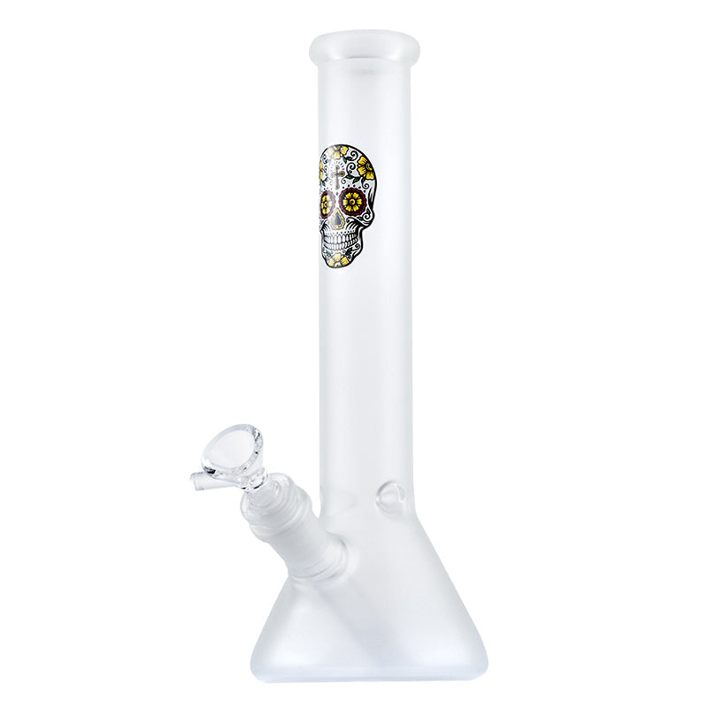 10SkullFrostedGlassWaterBeakerBongForSaleFreeShipping_1 10" Skull Glow-In-The-Dark Frosted Glass Beaker Bong