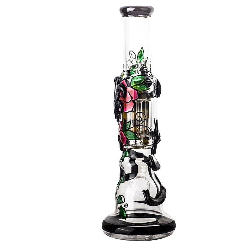 12SkullPatternNoveltyGlassBeakerBongForSaleFreeShipping_2 12" Skull Pattern Novelty Glass Bong