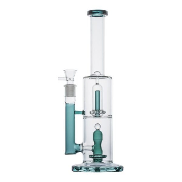 13.8" Straight Tube Double Showerhead Perc Bong