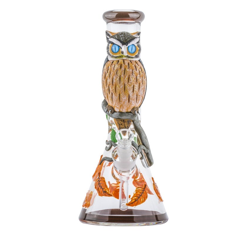 13OwlThemeGlassBeakerBongWaterPipesForSaleFreeShipping_2 13" Owl Theme Beaker Bong