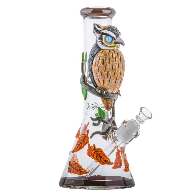 13OwlThemeGlassBeakerBongWaterPipesForSaleFreeShipping_8 13" Owl Theme Beaker Bong