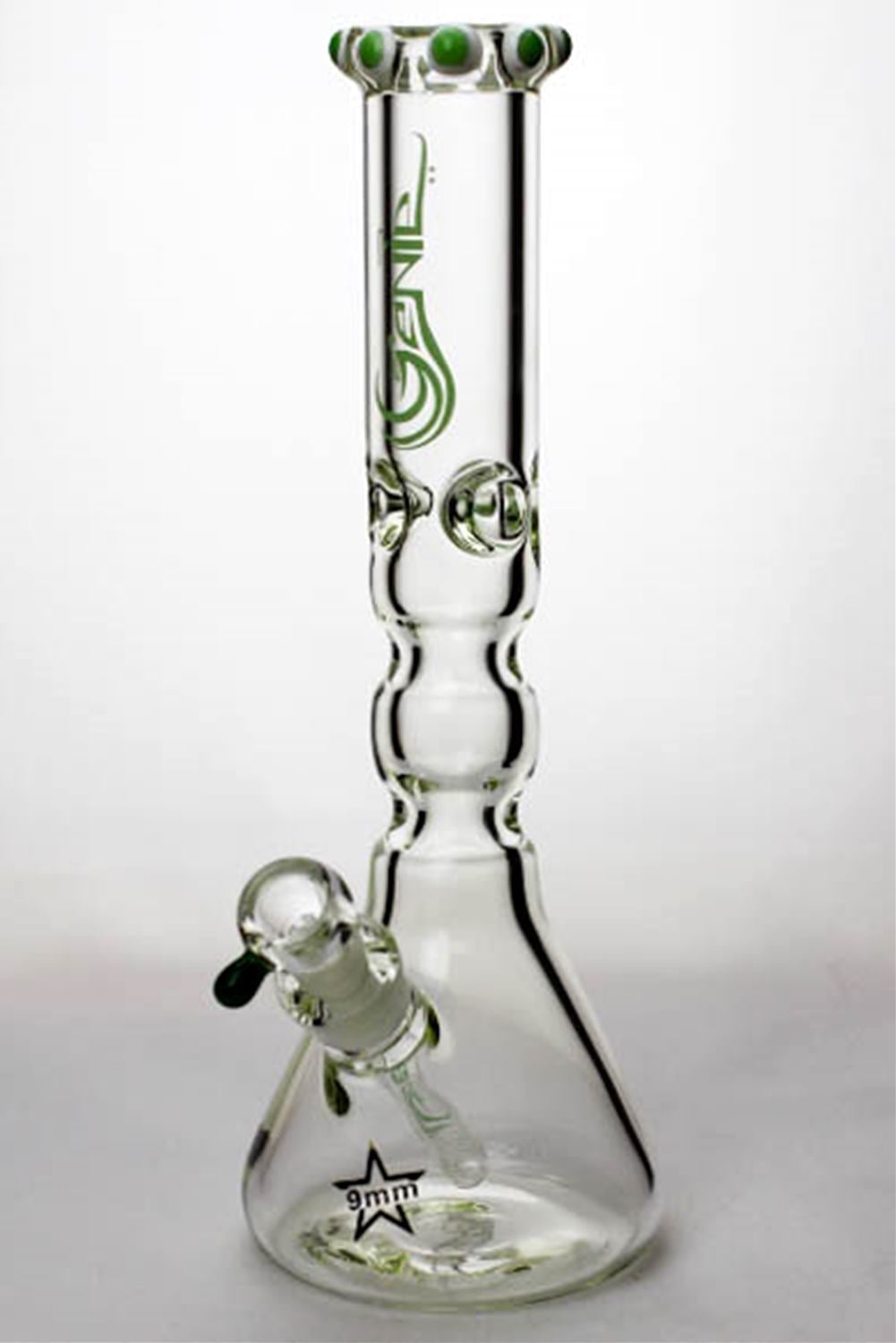 1438f92a-469d-4ce3-9cfa-b6a76fd710bf 14.5" genie color dot curved tube beaker water bong