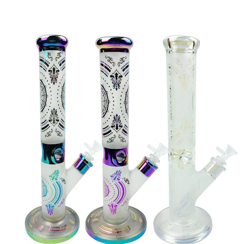 14PrintedStraightTubeGlassWaterBongForSaleFreeShipping_1 14" Printed Straight Tube Glass Bong