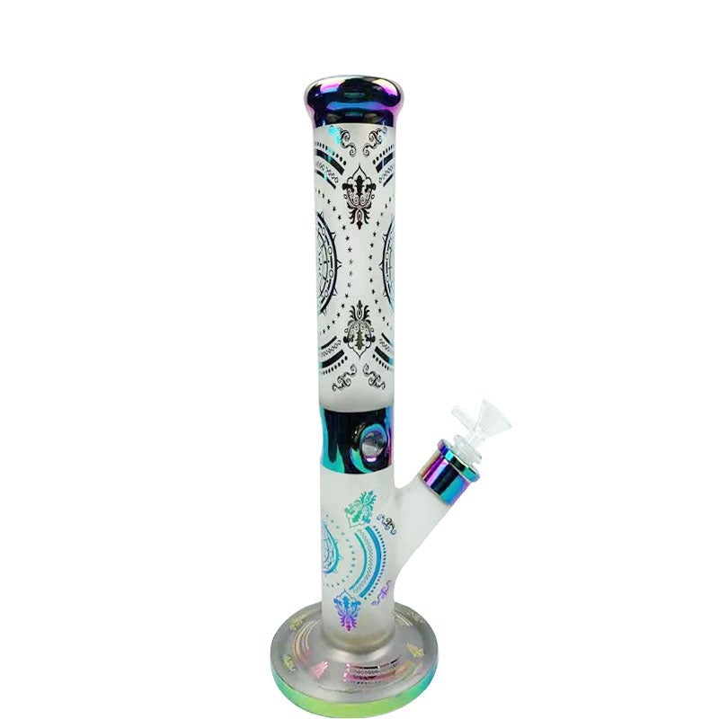 14PrintedStraightTubeGlassWaterBongForSaleFreeShipping_2 14" Printed Straight Tube Glass Bong
