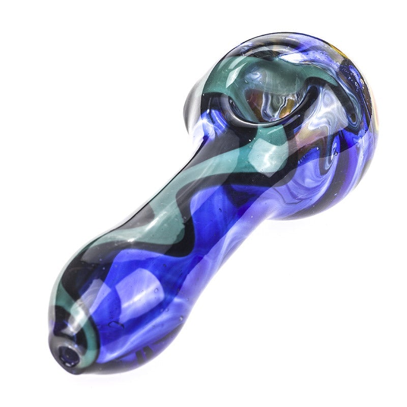 1503_03 Fumed Color Changing Glass Spoon Pipe w/ Swirl Pattern