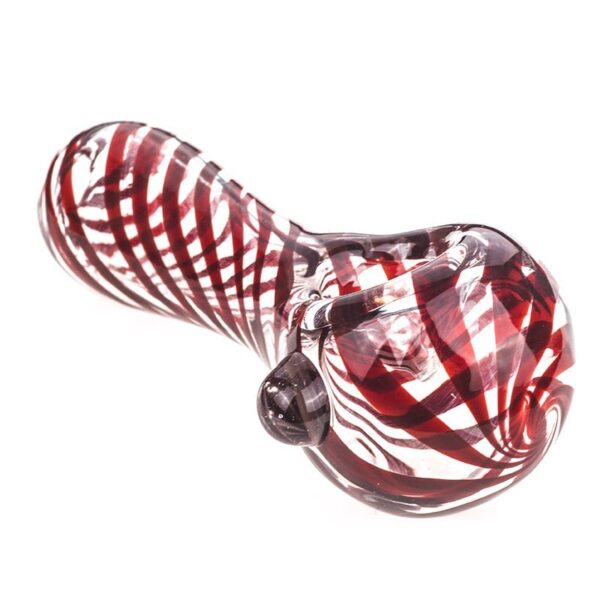 Red Swirl Strips Glass Spoon Pipe