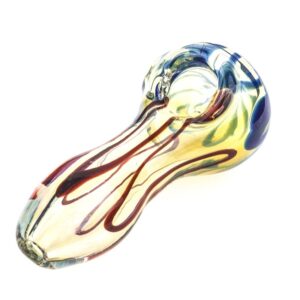 Fumed Glass Pipe w/ Blue and Red Stripes