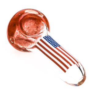 Red Frit Glass Pipe w/ American Flag Pattern