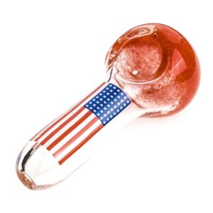 Red Frit Glass Pipe w/ American Flag Pattern