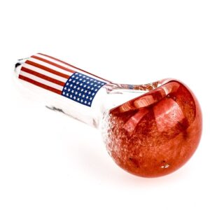 Red Frit Glass Pipe w/ American Flag Pattern