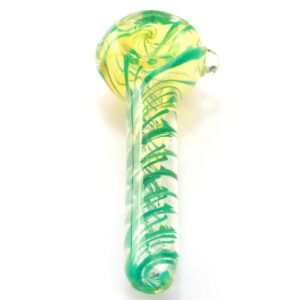 4.3" Turquoise Spiral Inside Out Glass Pipe w/ Clear Marble