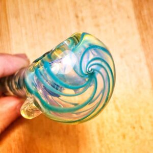 4.3" Turquoise Spiral Inside Out Glass Pipe w/ Clear Marble
