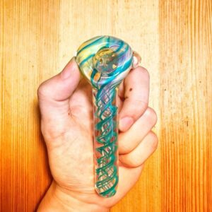 4.3" Turquoise Spiral Inside Out Glass Pipe w/ Clear Marble