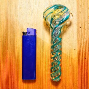4.3" Turquoise Spiral Inside Out Glass Pipe w/ Clear Marble