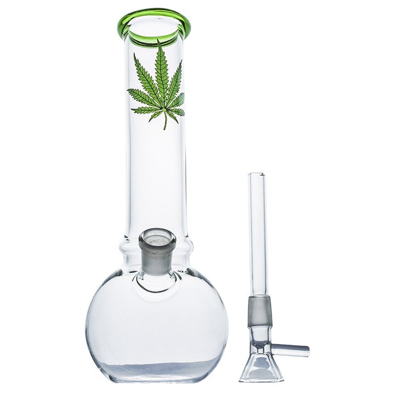 8.3LeafPrintMiniGlassBong_6 8.3" Leaf Print Mini Glass Bong
