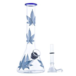 8" Glass Beaker Bong W/ Marijuana Leaf