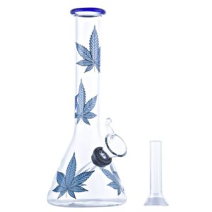 8" Glass Beaker Bong W/ Marijuana Leaf