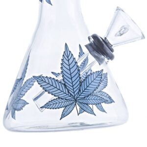 8" Glass Beaker Bong W/ Marijuana Leaf