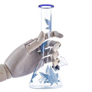 8" Glass Beaker Bong W/ Marijuana Leaf