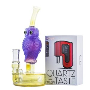 8" Purple Owl Theme Glass Bong w/ Lookah Q7 Electric Dab Nail
