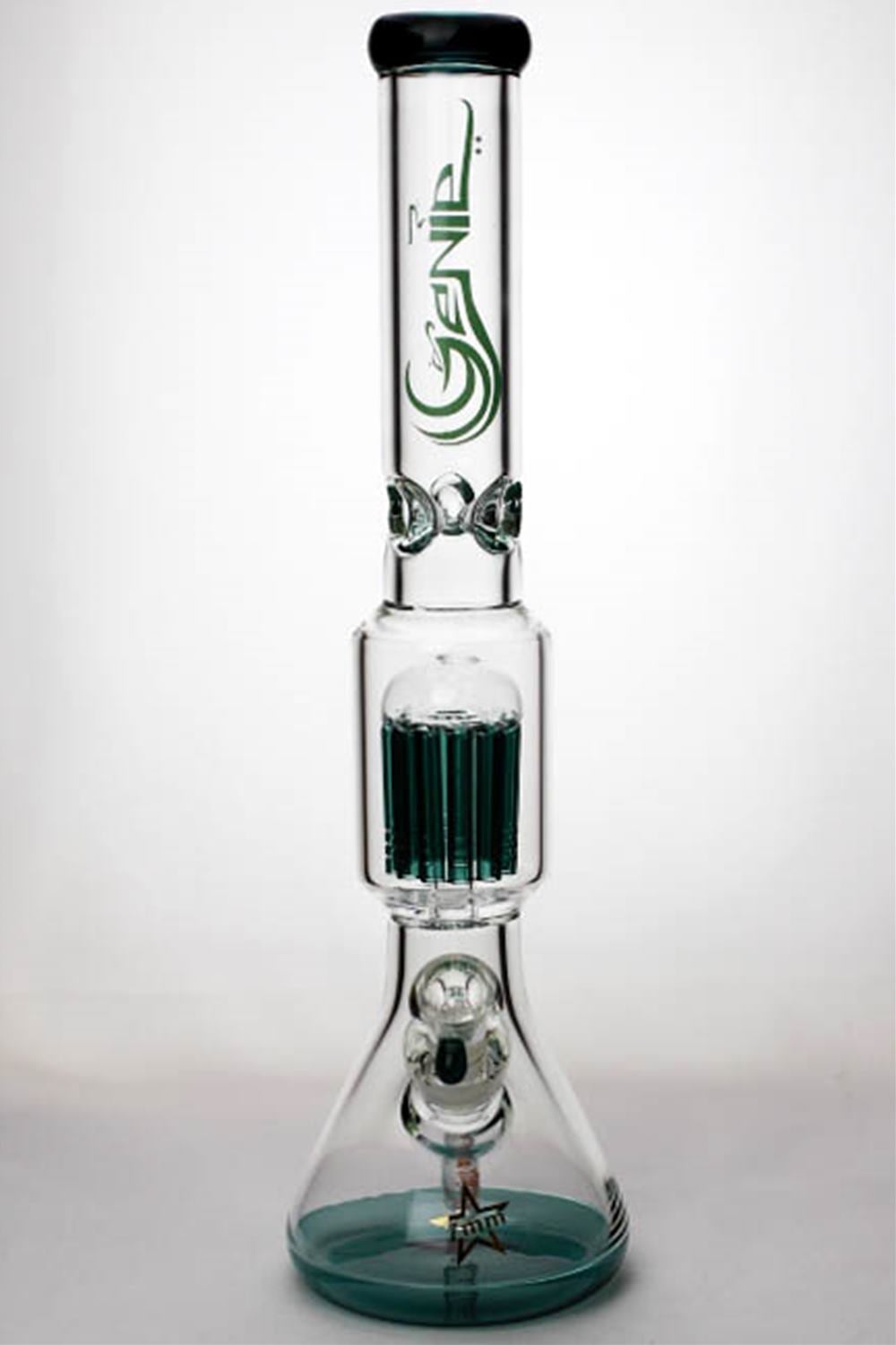 92425498-ab14-4c77-a6f3-de97cb1fc406 18" genie 12 arms beaker colored bottom water bong