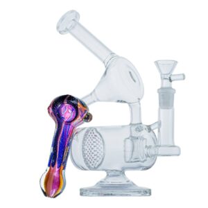 9" Multi Perc Dab Rig w/ Fumed Purple Spoon Pipe Set