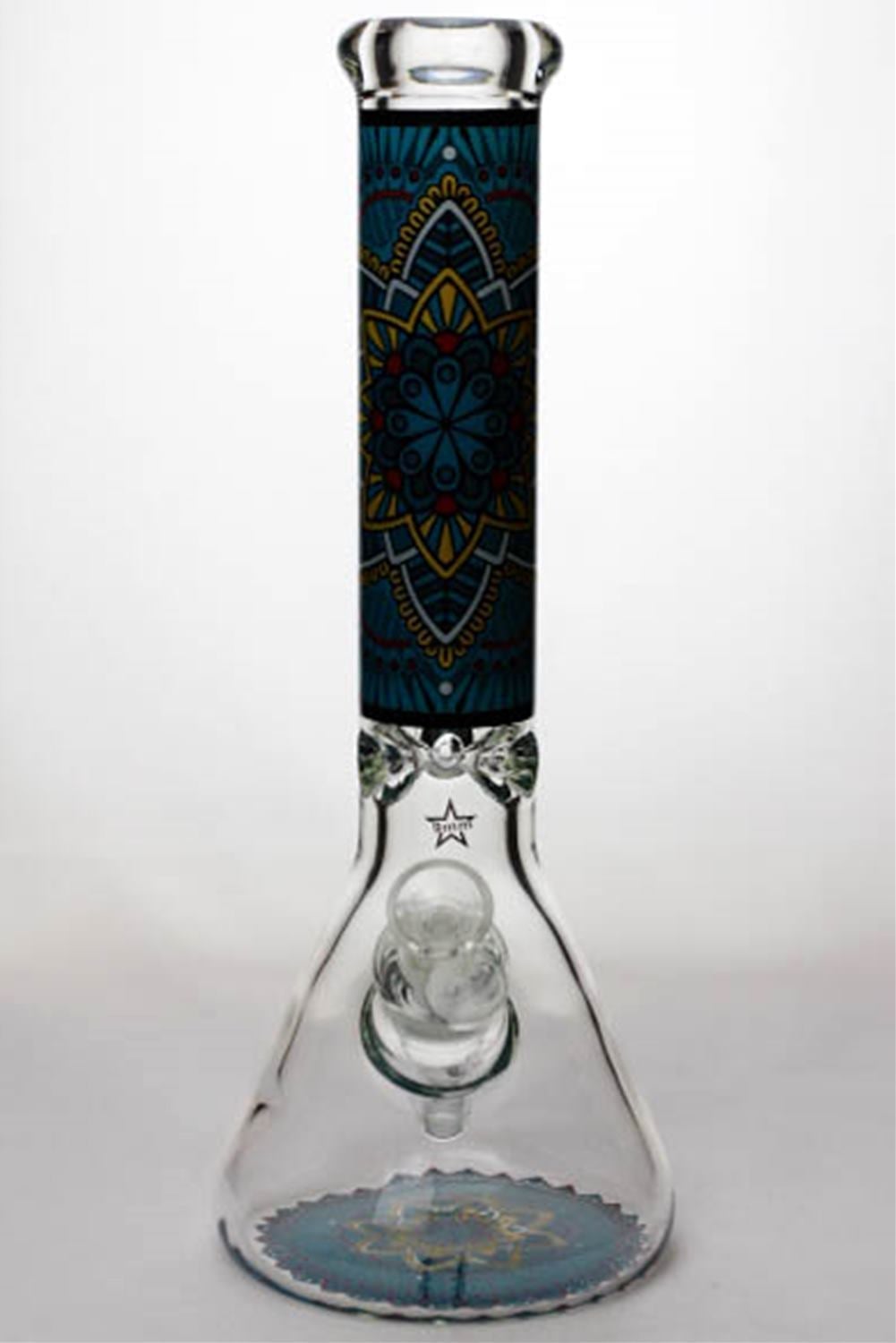 9b0a952a-08e0-4621-9d91-5ade2dec8495 14" Geometric Design Heavy Glass Beaker Water Bong