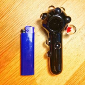 Black Glass Spoon Pipe w/ Marble Grips