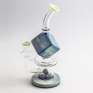 Blue Cube Glass Dab Rig w/ Blue Wrap Sherlock Pipe Set