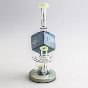 Blue Cube Glass Dab Rig w/ Blue Wrap Sherlock Pipe Set