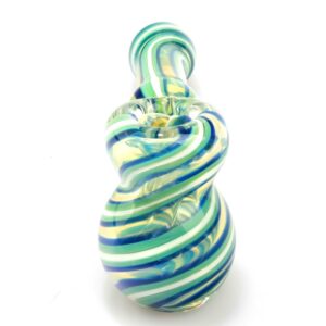Blue and Green Spiral Fumed Glass Hammer Bubbler