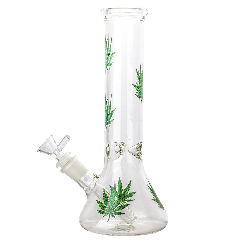 ClearGlassBeakerBongLeafPrintBestBongIn2020FreeShipping_1 10" Clear Glass Beaker Bong W/ Leaf Print