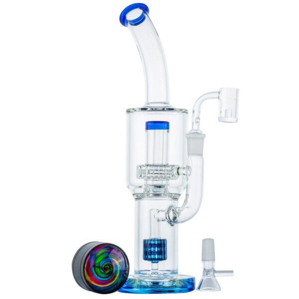 Double Matrix Perc Bong w/ Quartz Banger and Weed Grinder Set