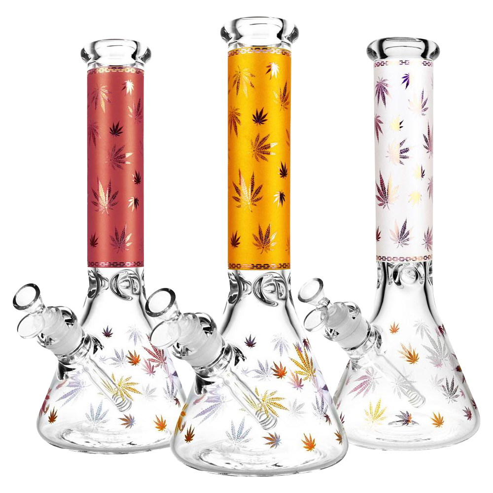Foil-Weed-Leaf-Print-Water-Pipe_A-1 The "Trees" Foil Canna-Leaf Print Beaker Bong