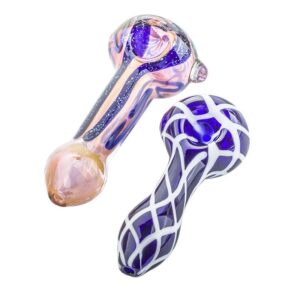 Fumed Color Changing Pipe and Blue Glass Pipe w/ White Stripes Set