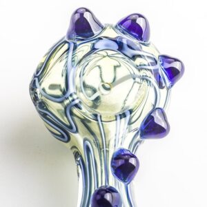 Glass Spoon Pipe w/ Blue Glass Marbles Grip