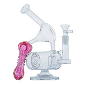 9" Glass Multi Perc Dab Rig w/ Pink Girly Glass Pipe Set