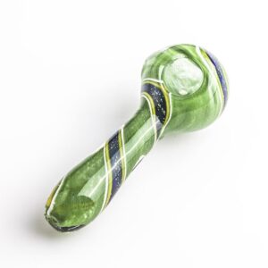 Green Glass Spoon Pipe w/ Swirl Stripe