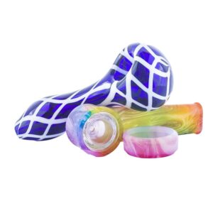 Handmade Blue Glass Pipe w/ Glow-In-The-Dark Silicone Pipe Set