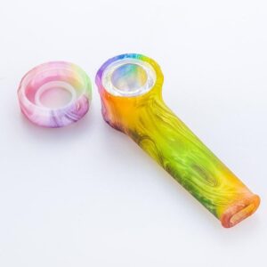 Handmade Blue Glass Pipe w/ Glow-In-The-Dark Silicone Pipe Set