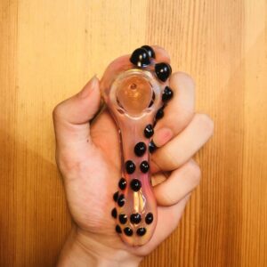 Handmade Glass Pipe w/ Black Glass Marbles Grip