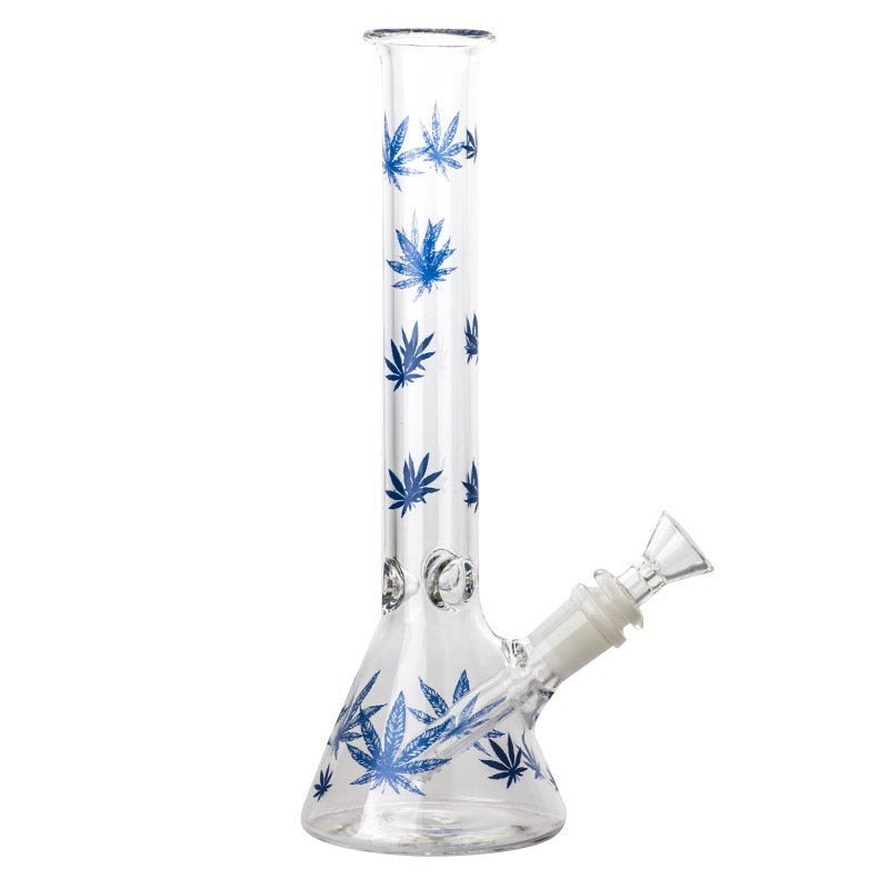 LeafPrintGlassBeakerBongBestSmokeShopOnlineFreeShipping_2 10.4" Leaf Print Glass Beaker Bong