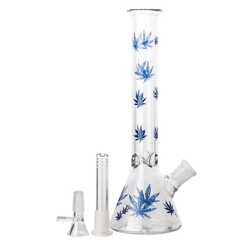 LeafPrintGlassBeakerBongBestSmokeShopOnlineFreeShipping_3 10.4" Leaf Print Glass Beaker Bong