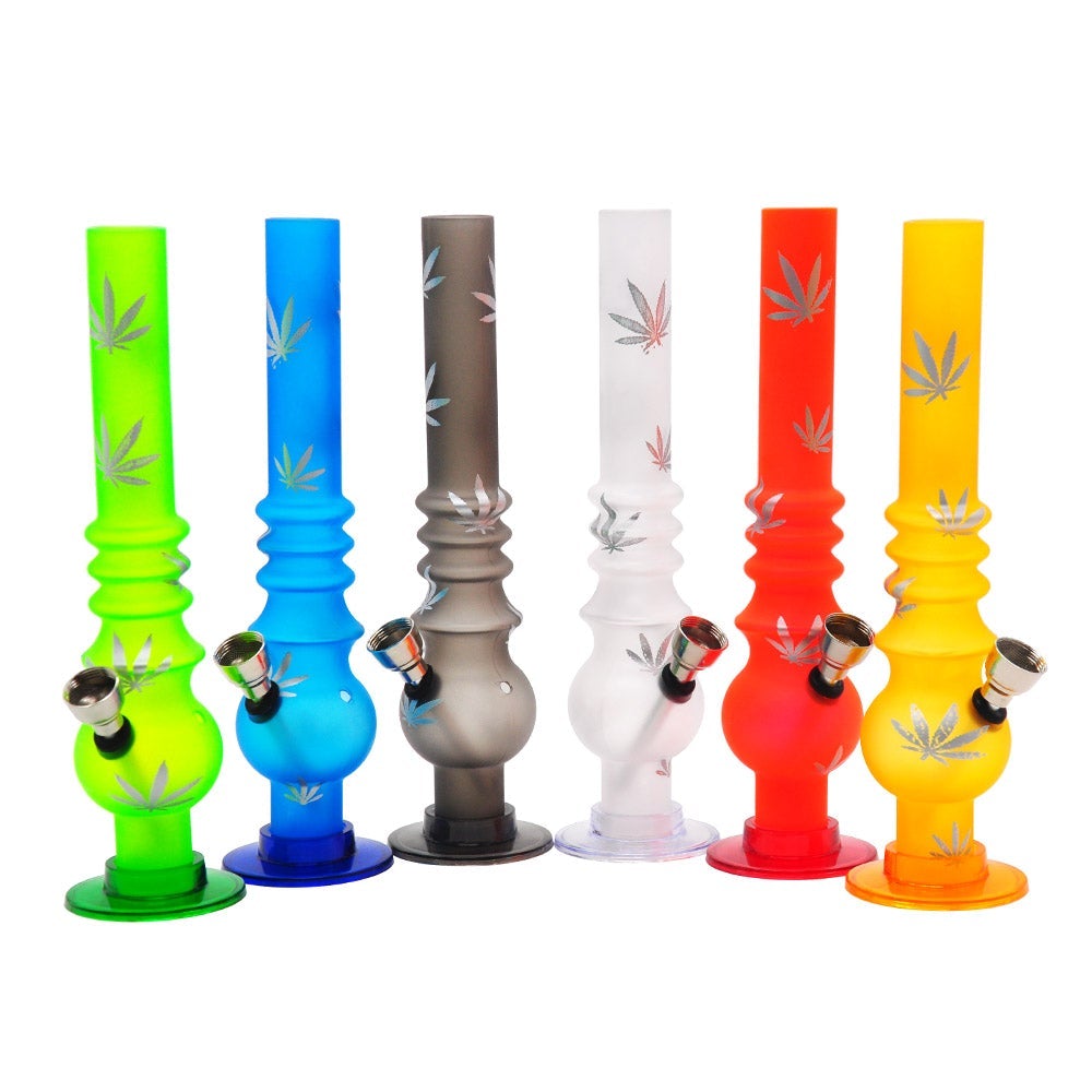 Marijuana_Weed_Logo_Bong_-_Acrylic_Water_Pipes_For_Sale_-_Puffing_Bird_8 8" Marijuana/Weed Print Acrylic Bong(Random Color)