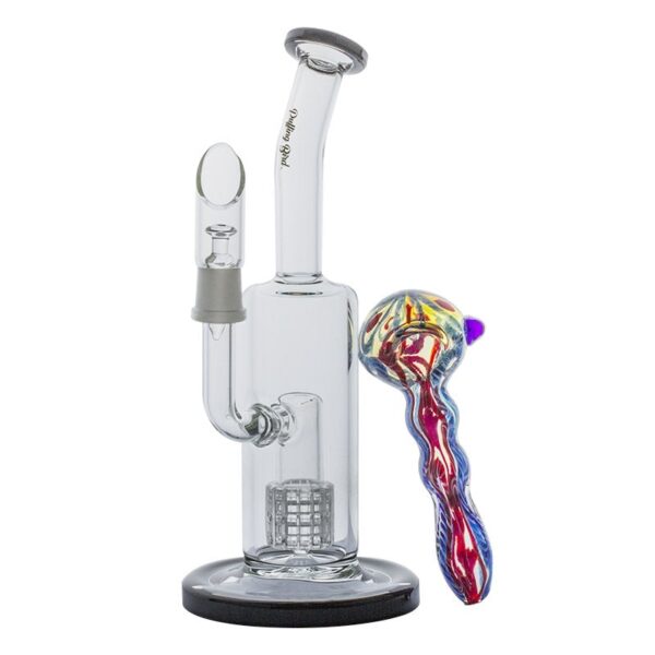 Mini Matrix Perc Dab Rig and Fumed Glass Milli Spoon Pipe Set