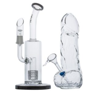 Mini Matrix Perc Dab Rig and Penis Novelty Glass Bong Set