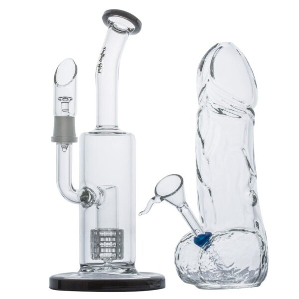 Mini Matrix Perc Dab Rig and Penis Novelty Glass Bong Set
