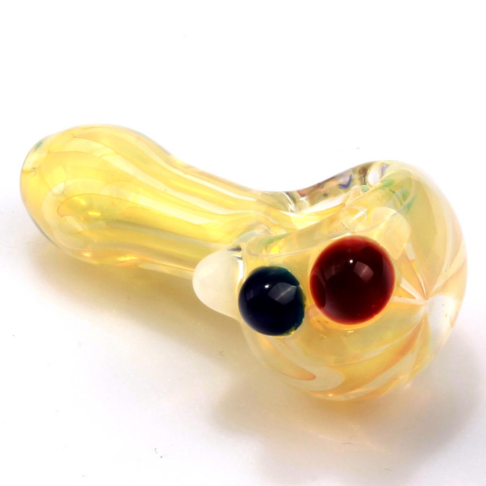 Nano Fumed Glass Spoon Pipe w/ Colored Raised Marbles